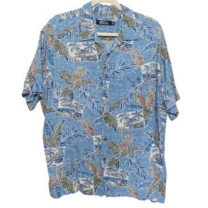 Boca‎ Classics Button Down Up XXL Blue Pineapple Tropical Rayon Hawaiian Island